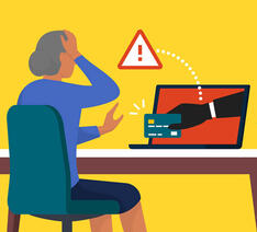 Grafik af it-svindel hvor kriminelle udnytter persons online vaner