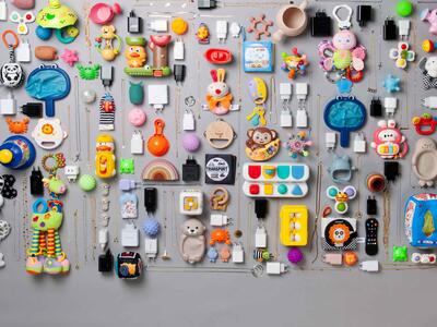 Lineup af produkter fra Temu og Shein på grå baggrund